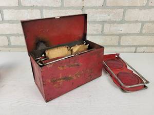 Vintage Metal Emergency Roadside Markers in Original Steel Box