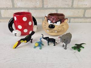 TAZ Mug, Disney Minnie Mug and Assorted Animals