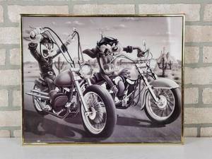 Looney Tunes Taz and Bugs on Motorcycles Framed Picture