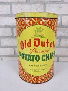 lot 274 image: Vintage Tin 1# OLD DUTCH Potato Chip Canister - Minneapolis, MN