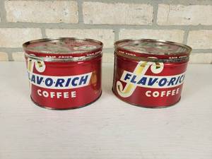 lot 287 image: (2) Vintage Flav-O-Rich 1# Tin Coffee Cans - Super Valu Stores Inc Minneapolis, MN