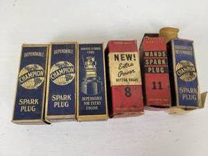 lot 302 image: (6) NOS Champion & Wards Spark Plugs in Boxes