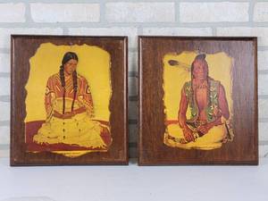 lot 307 image: Pair of Blackfoot Indian Prints by artist F. Winold Reiss - Mounted on Wood Plaques - Clears Up and Snake Woman