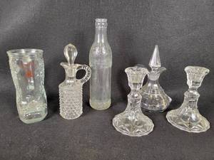 lot 312 image: Jacob Ries Bottling Shakopee, MN Bottle, Jordan MN Glass Boot, Candle Holders and More
