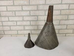 lot 325 image: (2) Antique Copper Soldered Funnels - Approx. 17 tall and 6 Tall