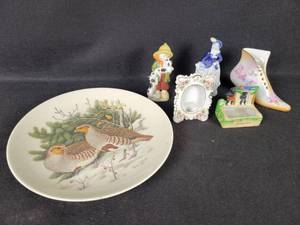 lot 337 image: Artist Guy Tudor 1976 Partridges and Pear Tree, Porcelain Shoe (RS) and More