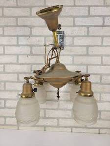 lot 346 image: Antique Brass Hanging Light with (4) Glass Globes