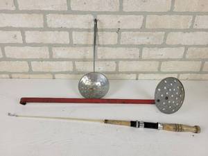 lot 350 image: Vintage HERTERS Ice Fishing Pole and (2) Ice Scoops