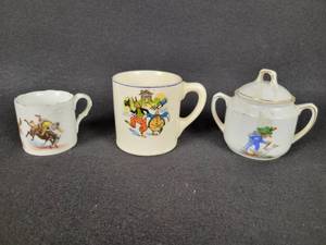 lot 381 image: Early Ovaltine Uncle Wiggly Mug and Childs Sugar Pot and Cup