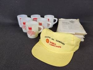 lot 382 image: (6) Vintage Fire King Coffee Mugs from Glencoe MN, SHELL Cap and Assorted Skelly Papers