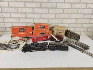 lot 394 image: 195556 LIONEL 2-6-4 Steam Locomotive #2016 and Tender, Crossing Signal, Assorted Track and Rail Cars, All Boxes are Empty