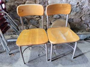 (2) Vintage Wood & Steel Student Chairs