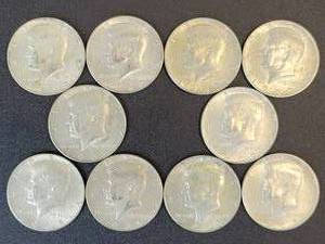 lot 472 image: (10) Kennedy US half Dollars - 40% Silver - All are 1965 to 1969