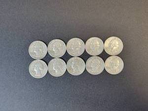 lot 465 image: (10) Washington US Quarter Dollars - 90% Silver - All are 1964 and Earlier