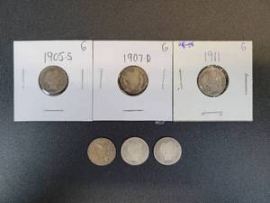 lot 455 image: (6) Barber US Dimes - 90% Silver - Graded from AG to G