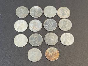 lot 445 image: (14) US Steel War Cents - 1943 & 1943-D - Graded from G to AU
