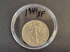 lot 442 image: 1944 Walking Liberty US Half Dollar - 90% Silver - Graded XF