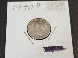 lot 441 image: 1940-D Mercury US Dime - 90% Silver - Graded F