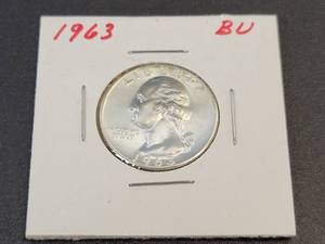 lot 436 image: 1963 Washington US Quarter Dollar - 90% Silver - Graded BU