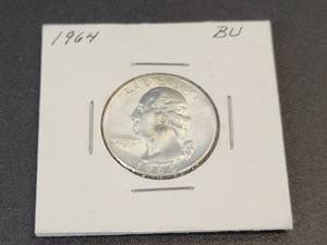 lot 435 image: 1964 Washington US Quarter Dollar - 90% Silver - Graded BU