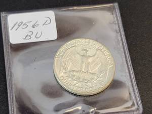 lot 434 image: 1956-D Washington US Quarter Dollar - 90% Silver - Graded BU