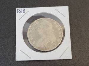 lot 431 image: 1818 Capped Bust US Half Dollar - 90% Silver - Graded VG