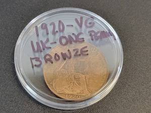 lot 429 image: 1920 UK One Penney - Solid Bronze - Graded VG