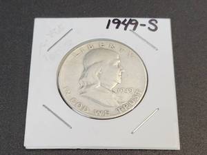 lot 424 image: 1949-S Franklin US Half Dollar - 90% Silver - Graded F