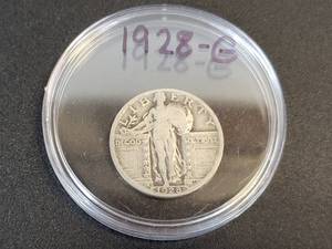 lot 421 image: 1928 Standing Liberty US Quarter Dollar - 90% Silver - Graded G