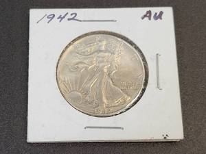 lot 420 image: 1942 Walking Liberty US Half Dollar - 90% Silver - Graded AU