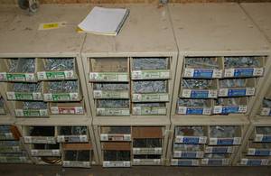 lot 38 image: 6 Parts boxes full of Hex Cap Screws, wood and drywall screws