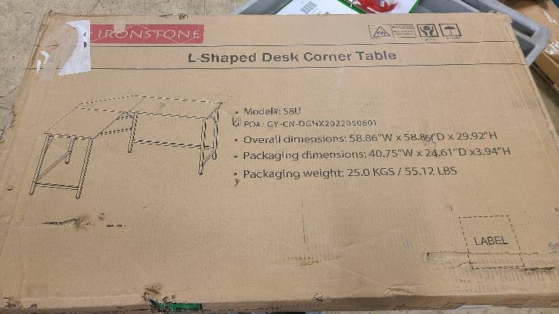 lot 107 image: IronStone L-Shaped Desk Corner Table Model S8U