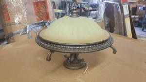 lot 3 image: Glass and metal domed ceiling light BR