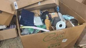 lot 46 image: Bin box of goods that need a little work or dont match others BR