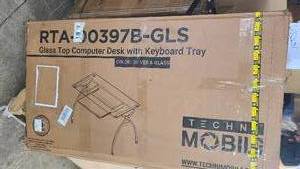 lot 17 image: Glass top computer desk with Keyboard Tray