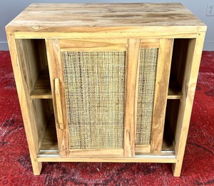 Raw Wood Blonde Cabinet with Rattan Doors