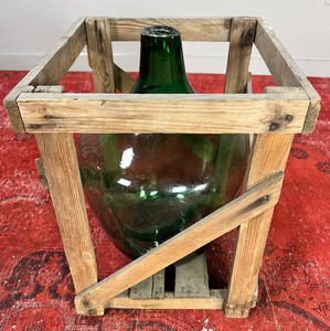 Glass Bordeaux Jug with Wooden Crate - Dark Green