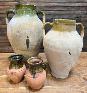 Primitive Turkish Ceramic Pottery Olive Jars - 4 Piece