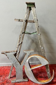 Vintage Wood Ladder & Dimensional Rusted Letters YE