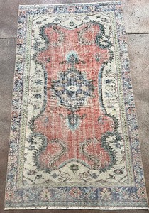 Vintage Hand Knotted Wool Turkish Rug