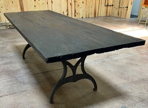 PIKKA DESIGN Reclaimed Elm Solid Wood Dining Table - Ebony with Industrial Base
