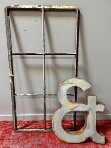 Cool Vintage Decor - Metal Window Frame and Rusted Dimensional Letter &