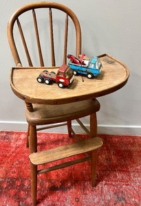 Vintage Wooden High Chair and Tonka Trucks