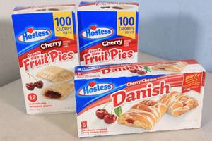 lot 88 image: 2ct Hostess Cherry Flavor Snack Size Fruit Pies 12-Pack  Hostess Cherry Cheese Danish  Snacks 6-Pack