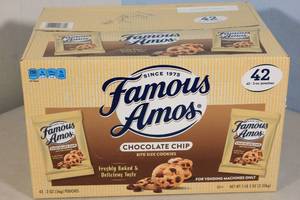 lot 117 image: Case of Famous Amos Bite Size Chocolate Chip Cookies Snack Pack 42ct