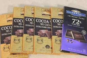 lot 191 image: 5ct Four Brothers Premium Belgian Chocolate Bar 70% Cacao Extra Dark  Ghiradelli Chocolate Intense Dark 72% Cacao Dark Chocolate