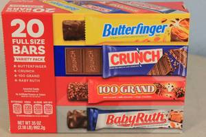 lot 56 image: Candy Bar Variety Pack 20 Full Size Candy Bars Butterfinger, Crunch, 100 Grand, Baby Ruth