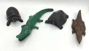 Set of Four Wood Carvings (Gators and Turtles)