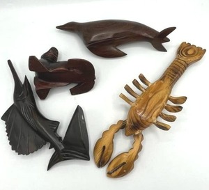 Four Wood Carved Sea Creatures