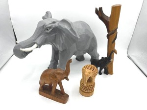 Four Elephant Wood Carvings